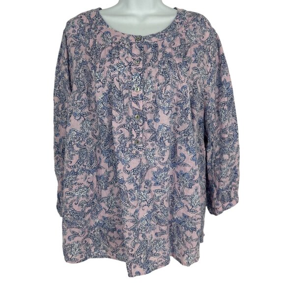 J.Jill Womens Boho Style Pink & Blue Paisley Print Linen Tunic Top Size 2X - Picture 1 of 9